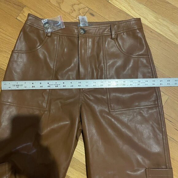 New Sans Souci Faux leather High waist wide leg  pants Brown size M - Picture 11 of 11